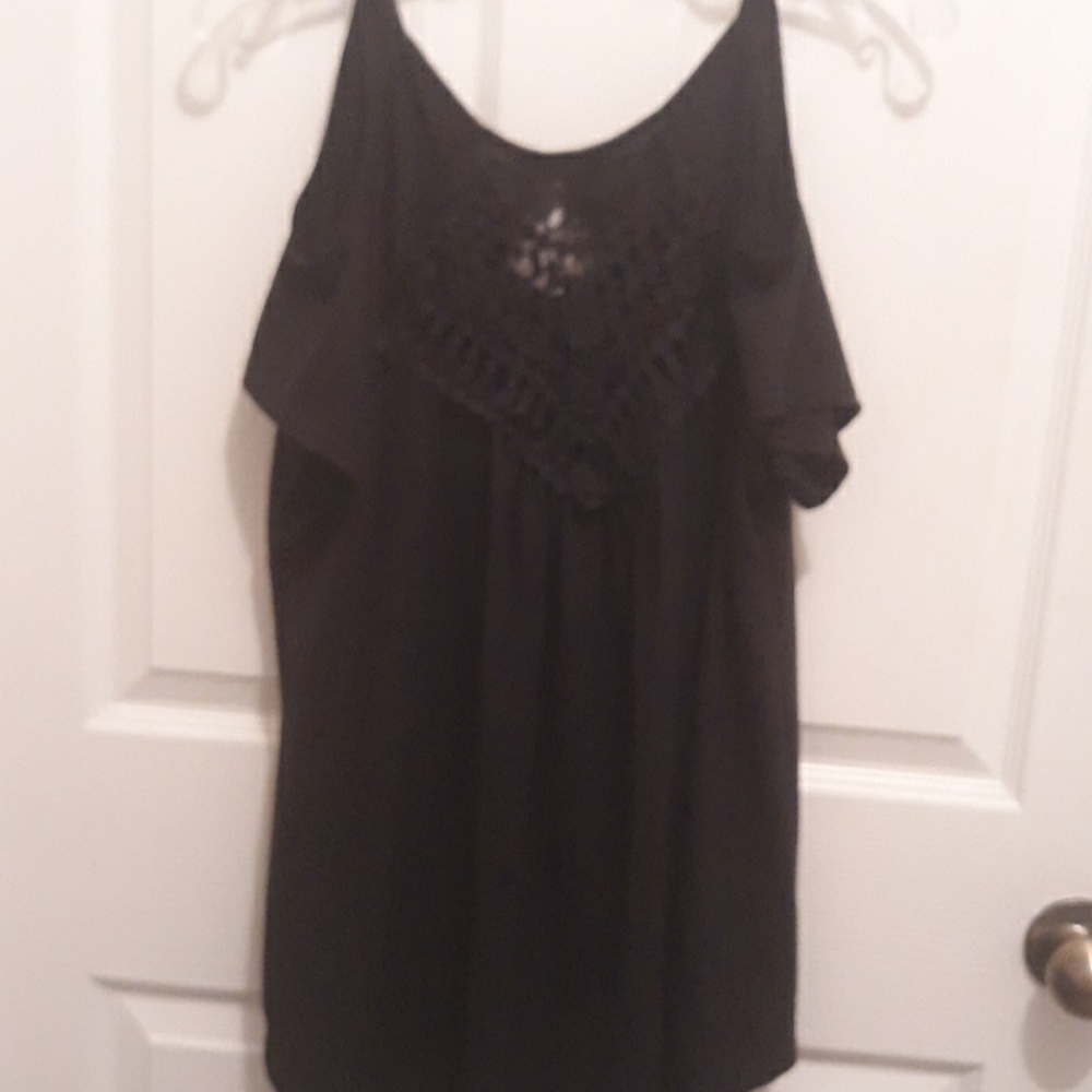 XL  Black Cold Shoulder Lace Cleavage  Top Blouse